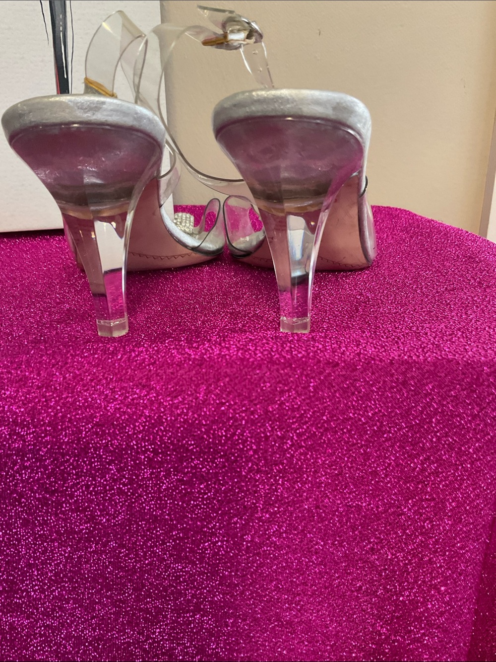 J.Renee Silver Clear Strap Rhinestone Toe Loop Heels - Picture 3 of 5